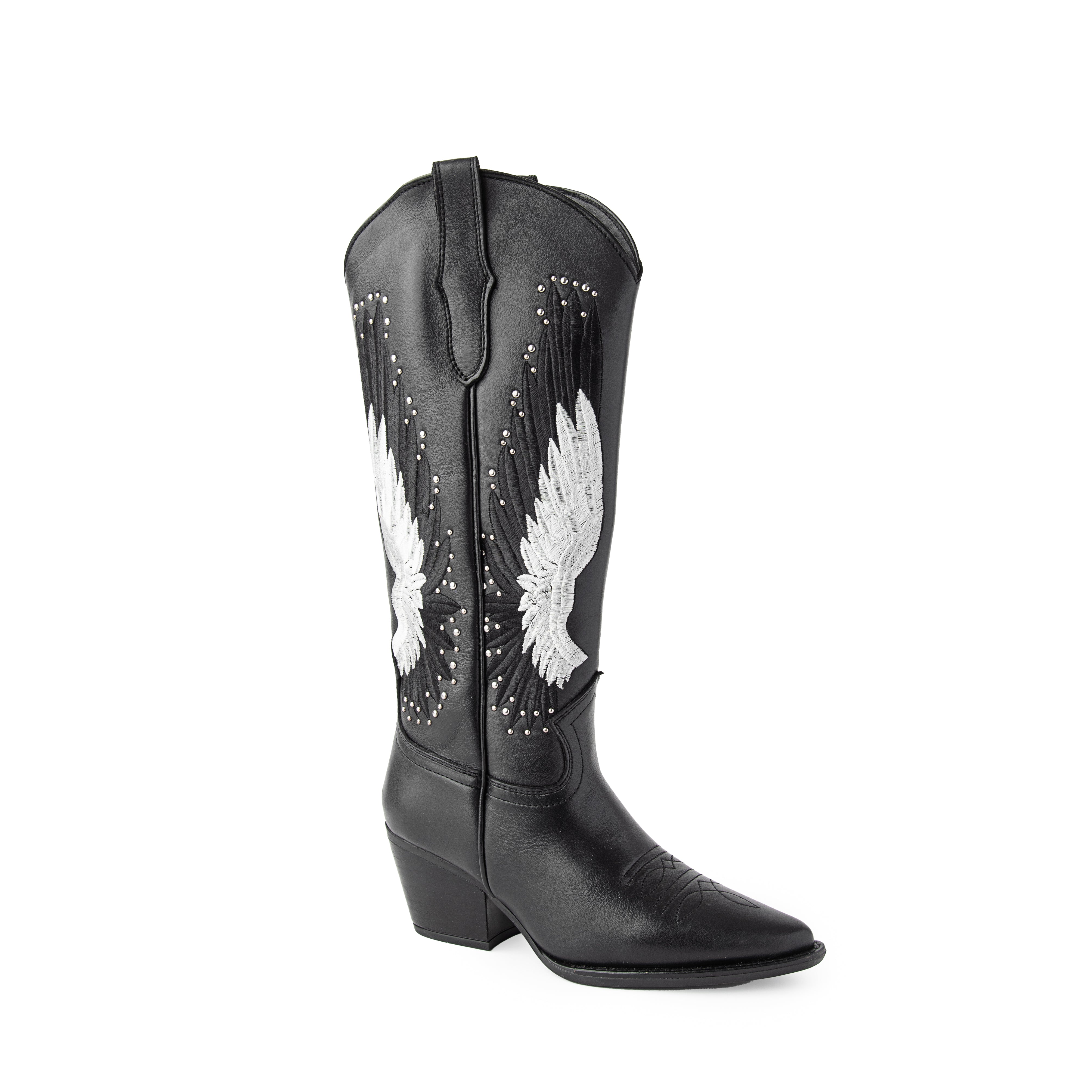 Bota Stella bordada piel negro
