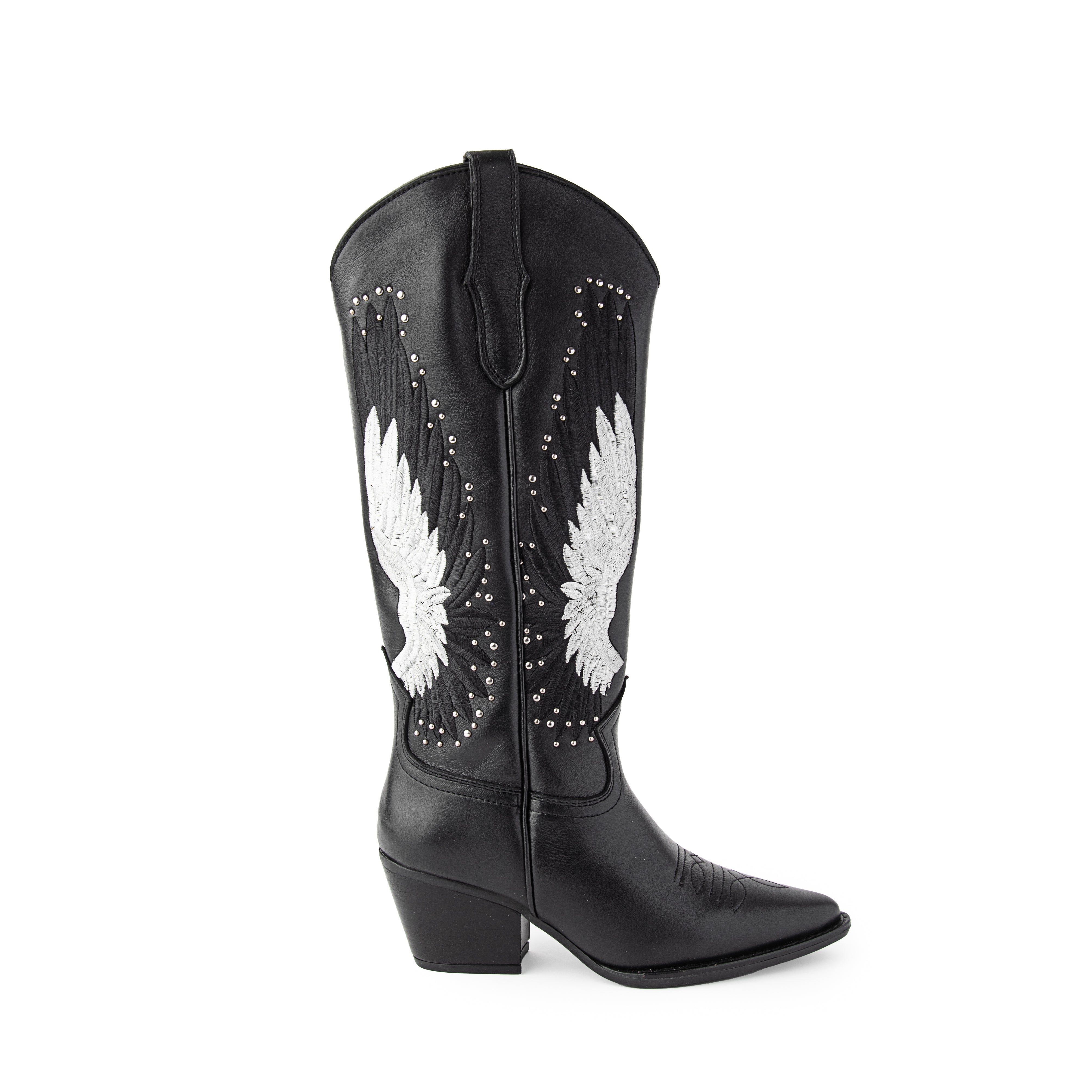 Bota Stella bordada piel negro